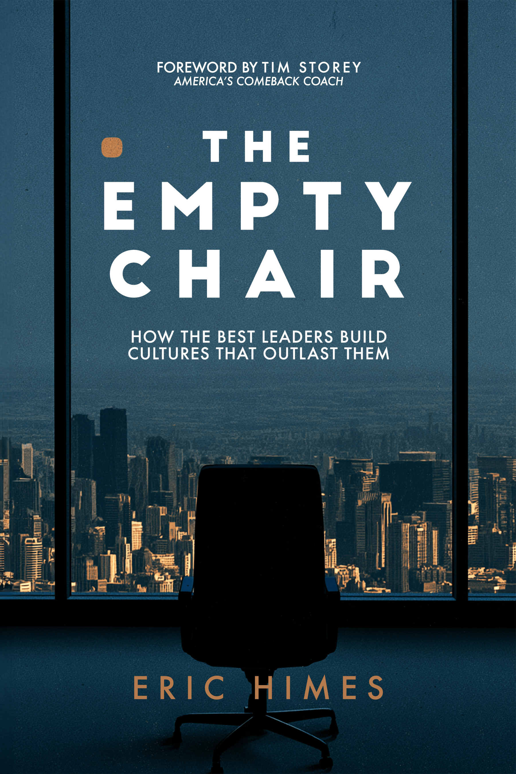 Front cover of The Empty Chair by Eric Himes, showing an empty office chair facing a city skyline at night